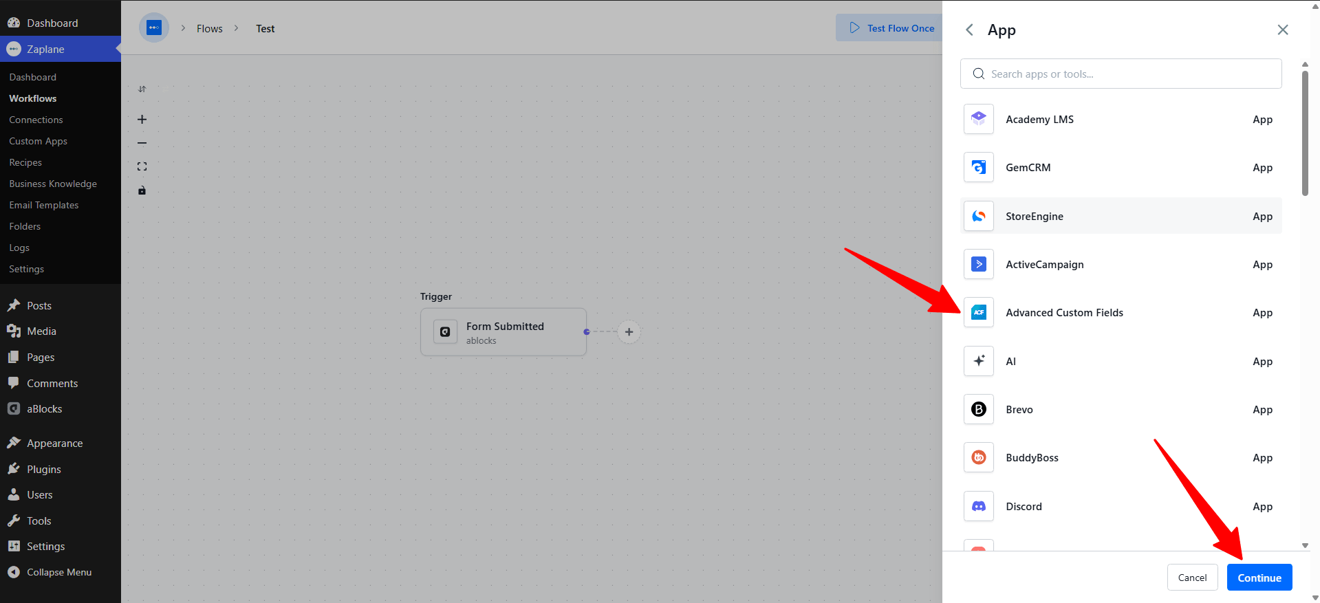 select Advanced Custom Fields