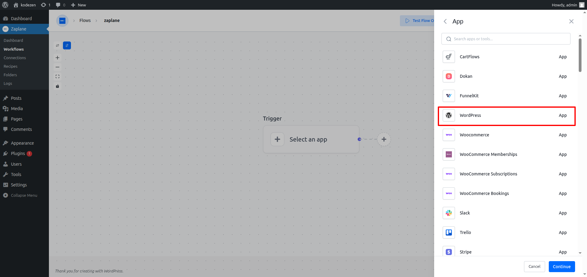 Choose an app WordPress Choose an app WordPress