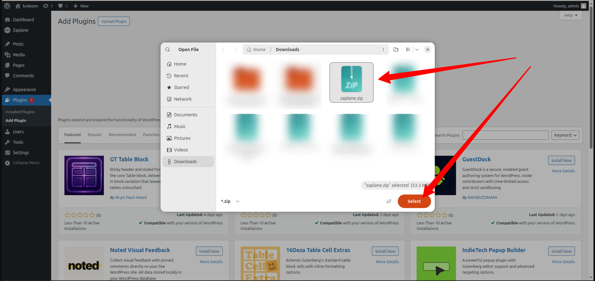 Select Zaplane Plugin Zip Select Zaplane Plugin Zip