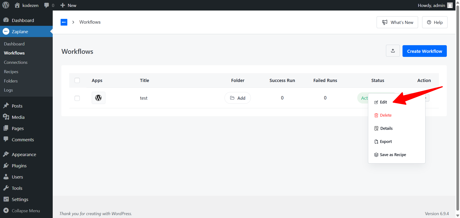 workflow Actions → editor workflow Actions → editor