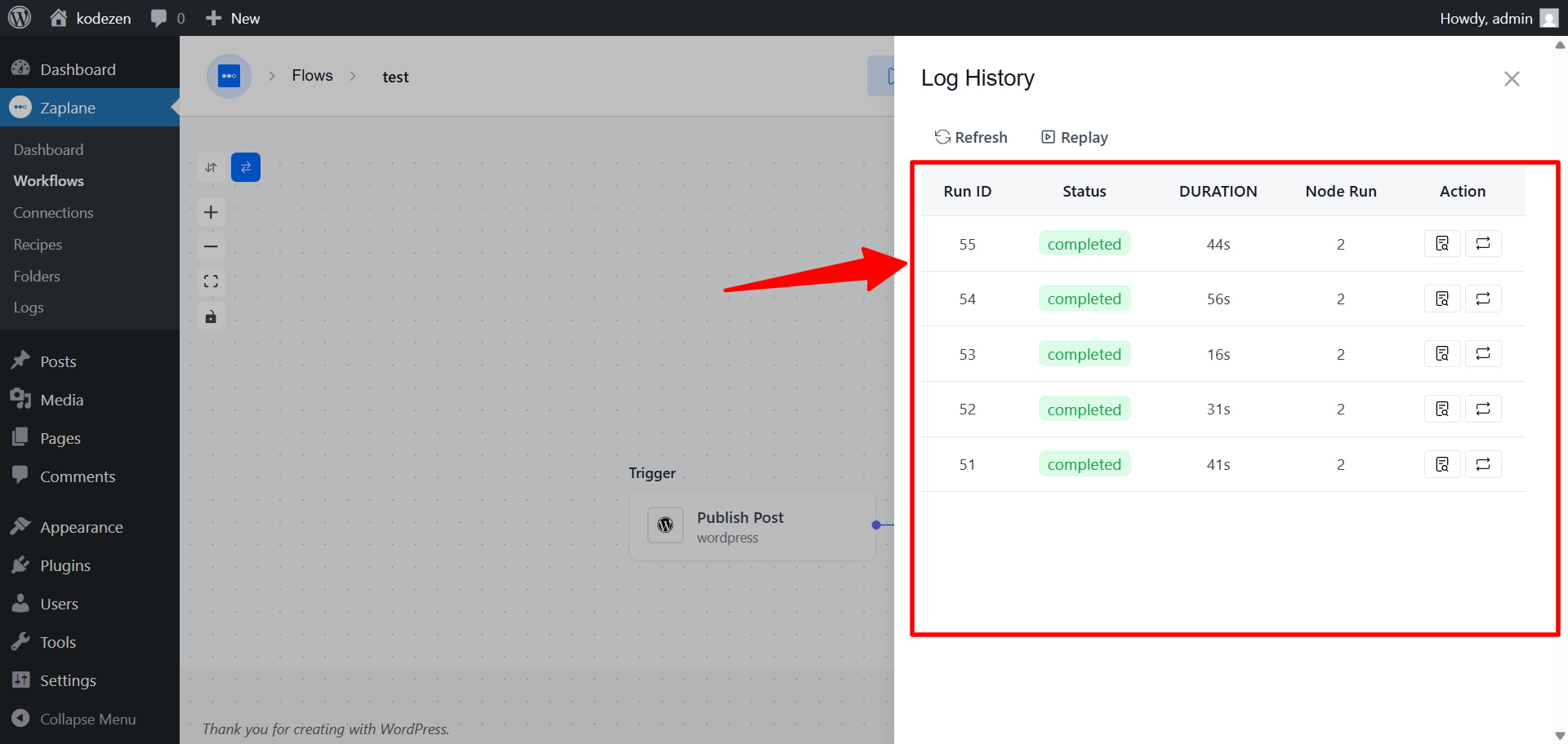 Show Log History Show Log History