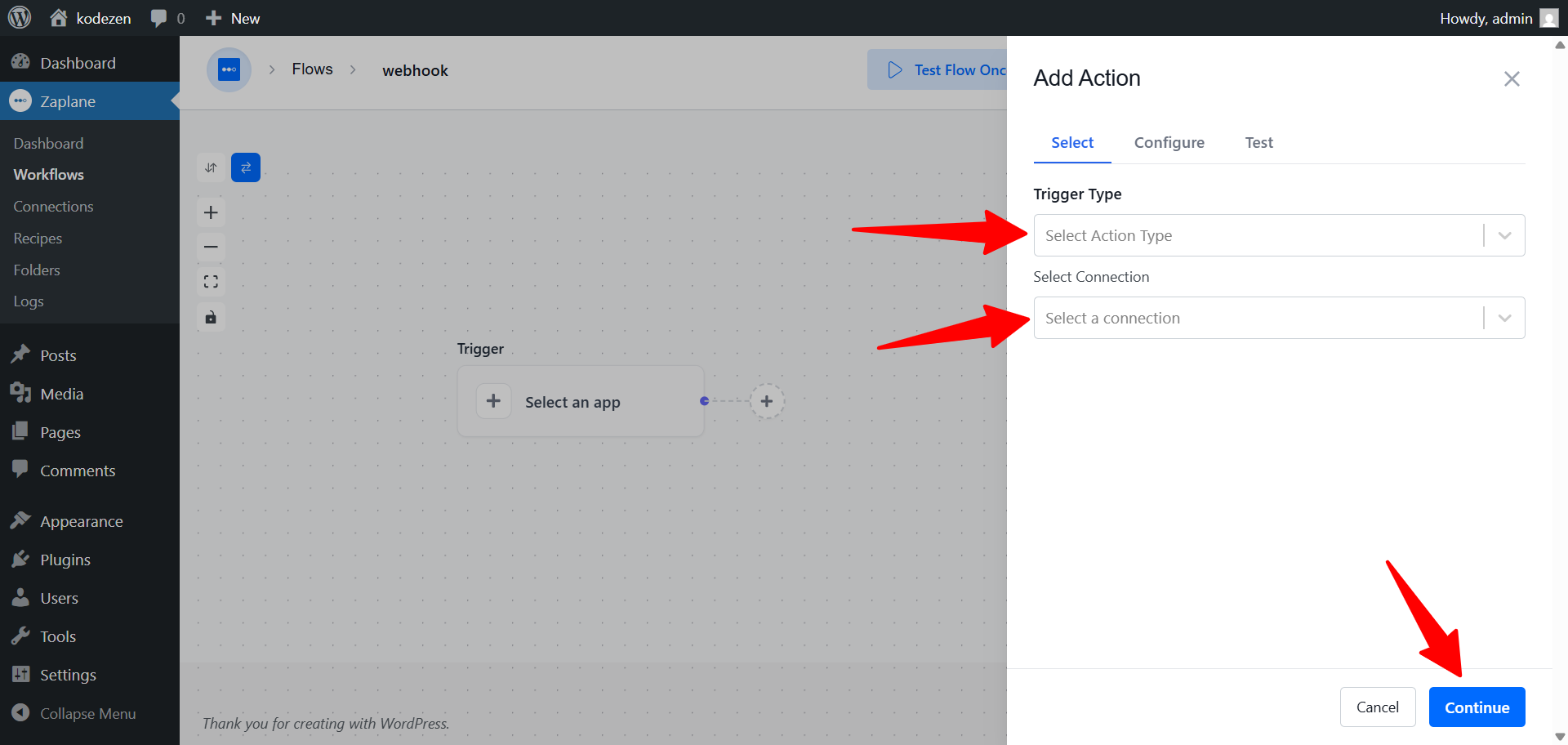 Action Select Setting Action Select Setting