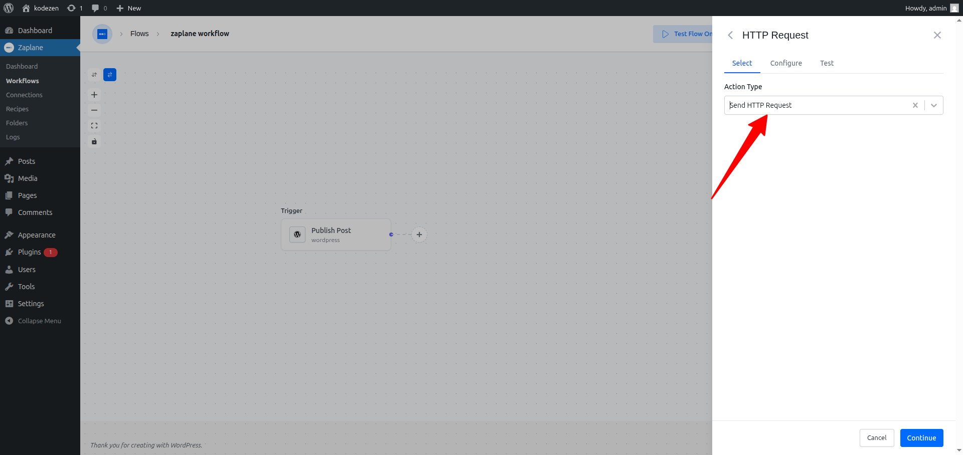 Select the HTTP Request action Select the HTTP Request action