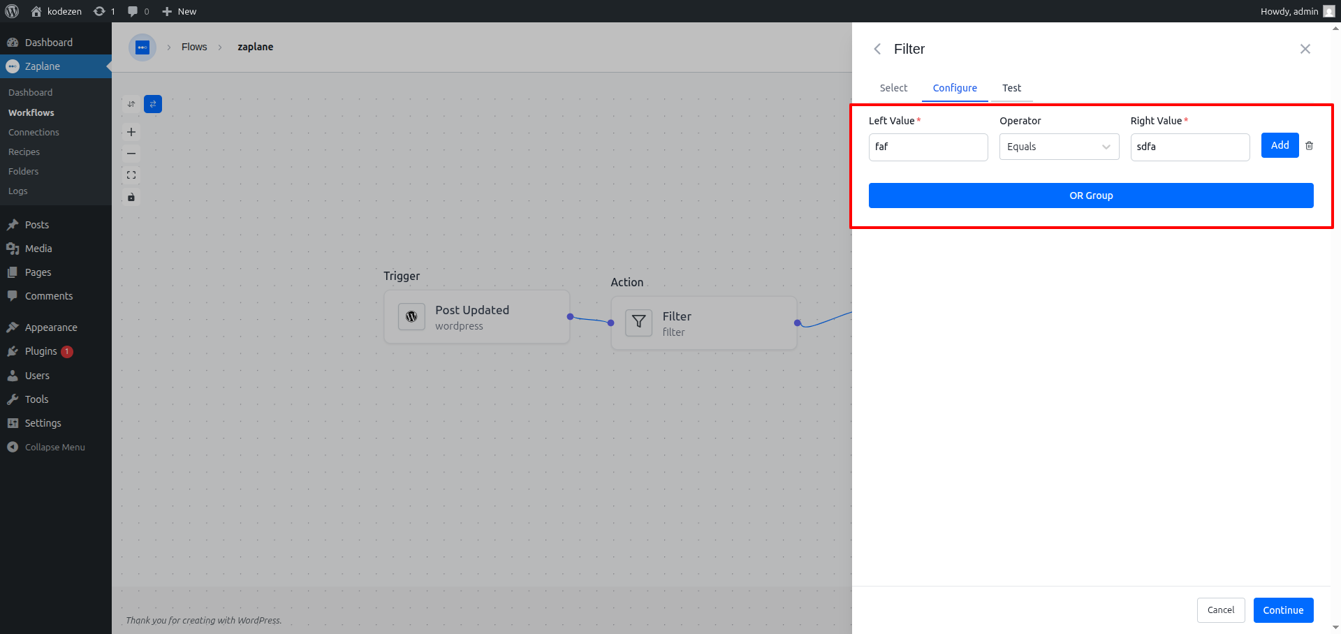 Filter Configure Filter Configure