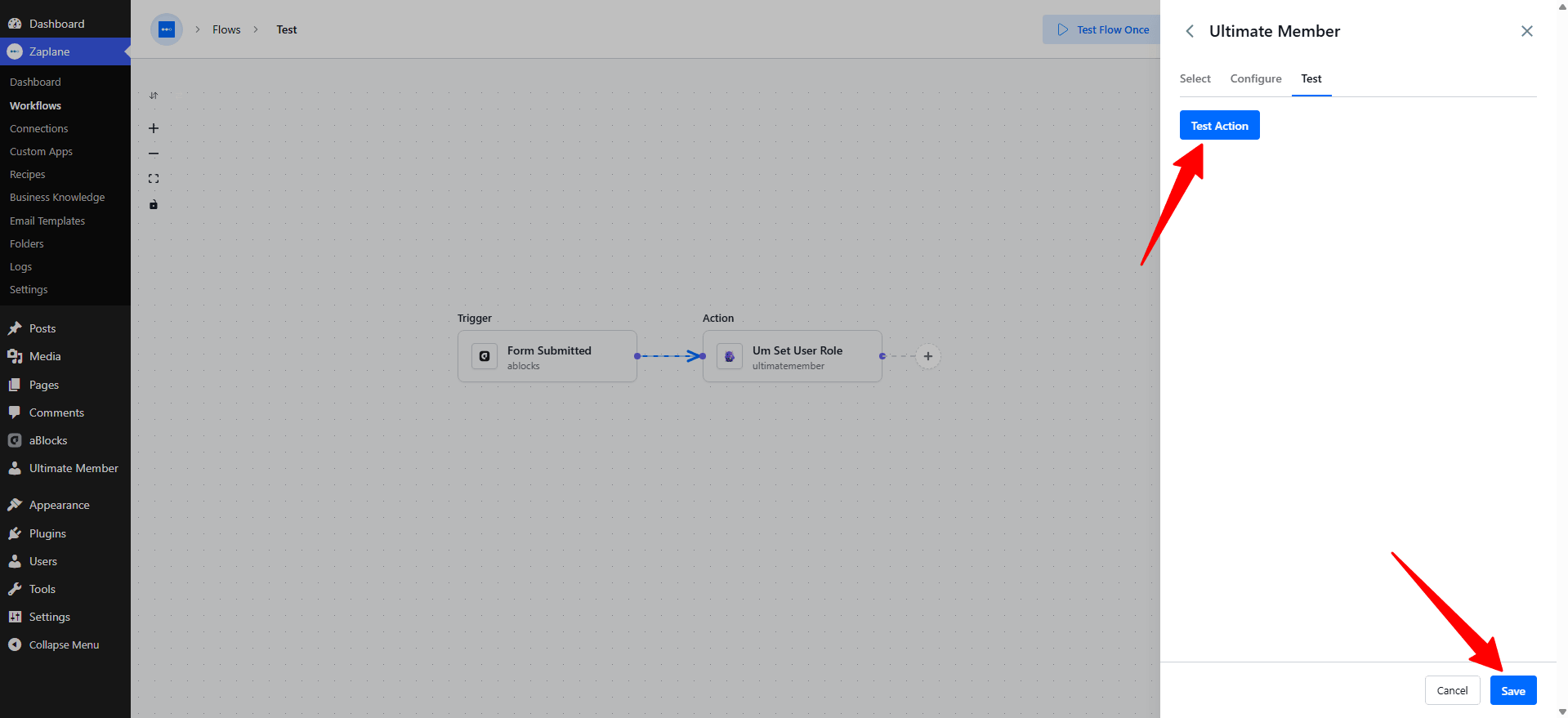 Once the test succeeds, click Save. Once the test succeeds, click Save.