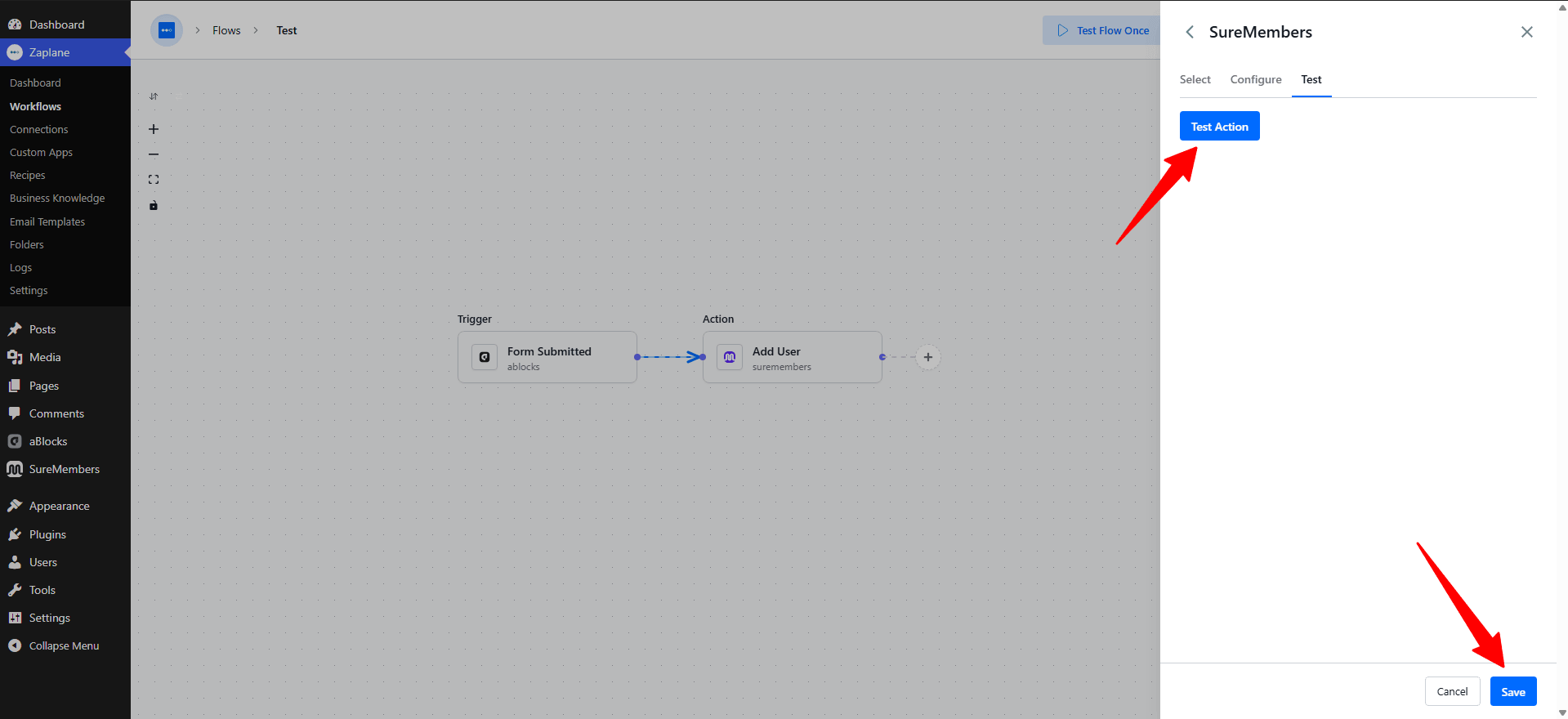 Once the test succeeds, click Save. Once the test succeeds, click Save.