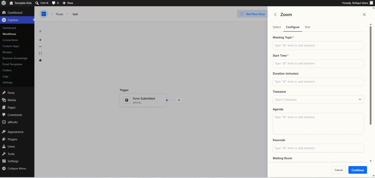 Configure the Action
