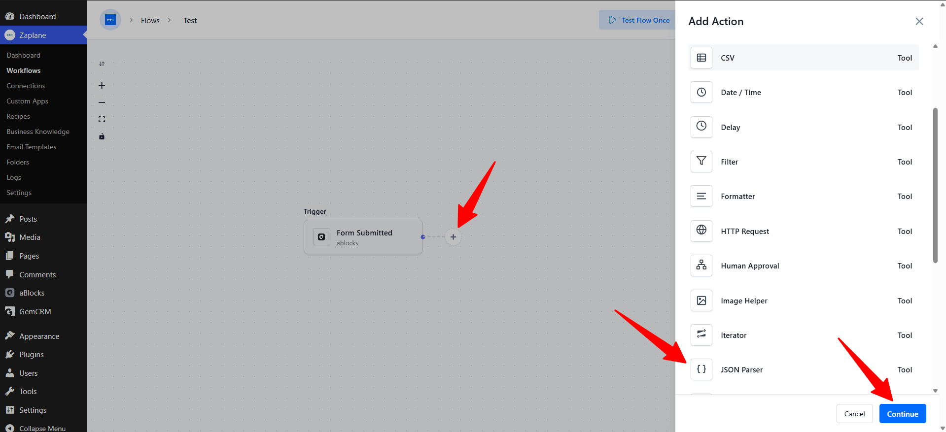 Add the JSON Parser Tool