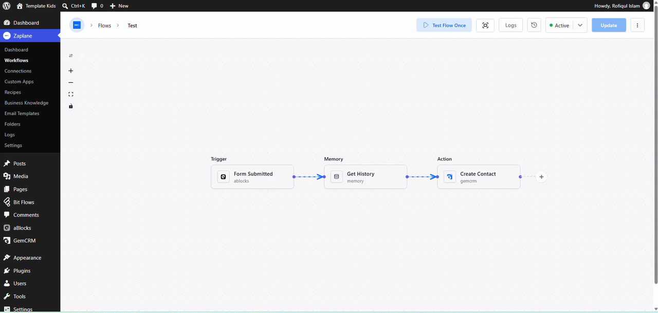 Zaplane workflow now recalls Zaplane workflow now recalls