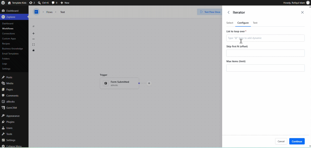 Configure the list to loop over Configure the list to loop over