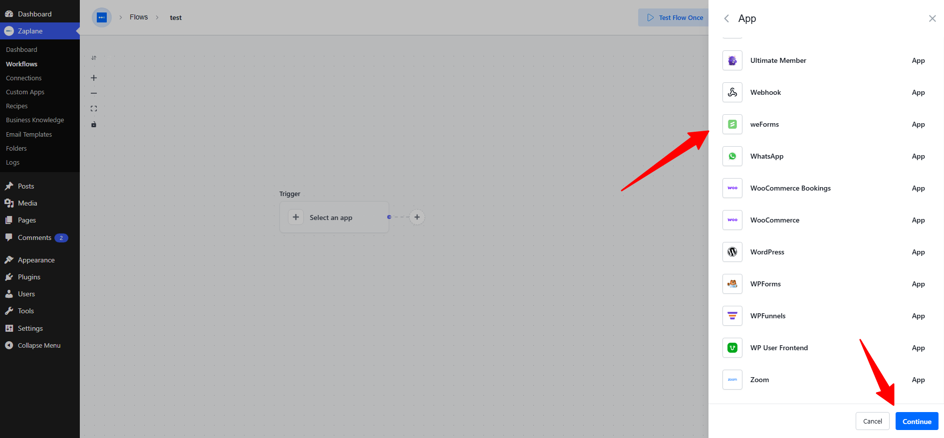 image6 weForms, then click Continue
