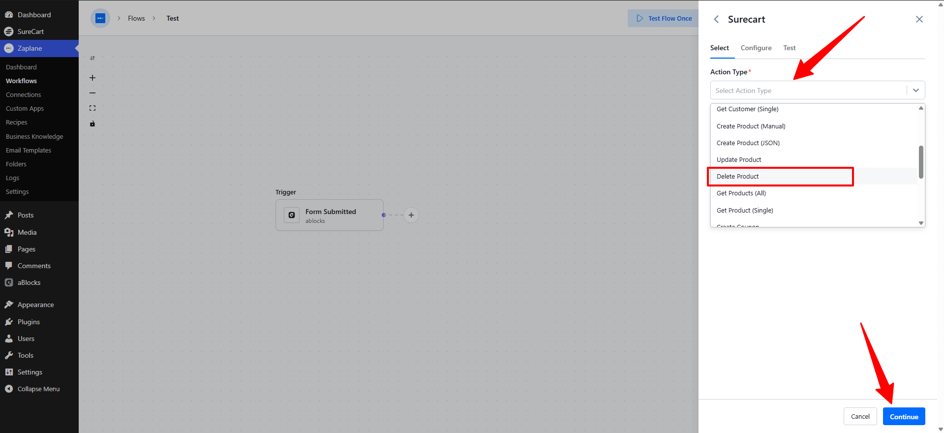 select Delete Product, then select Delete Product, then