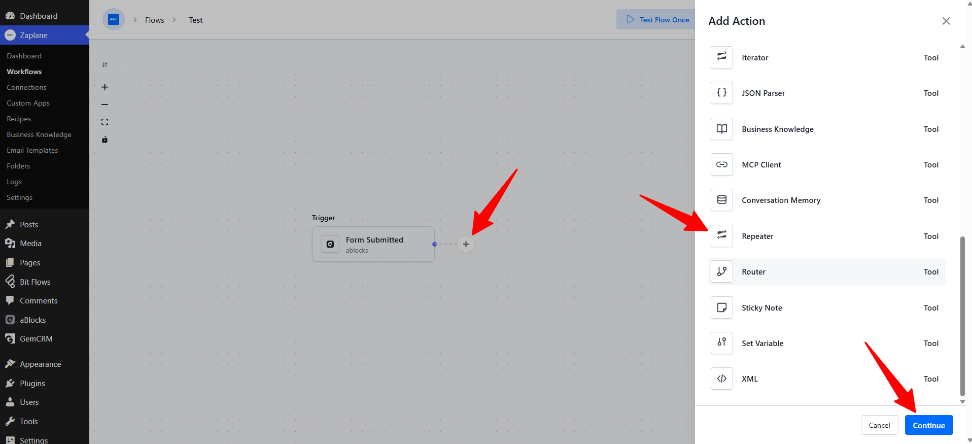 Add the Repeater Tool Add the Repeater Tool