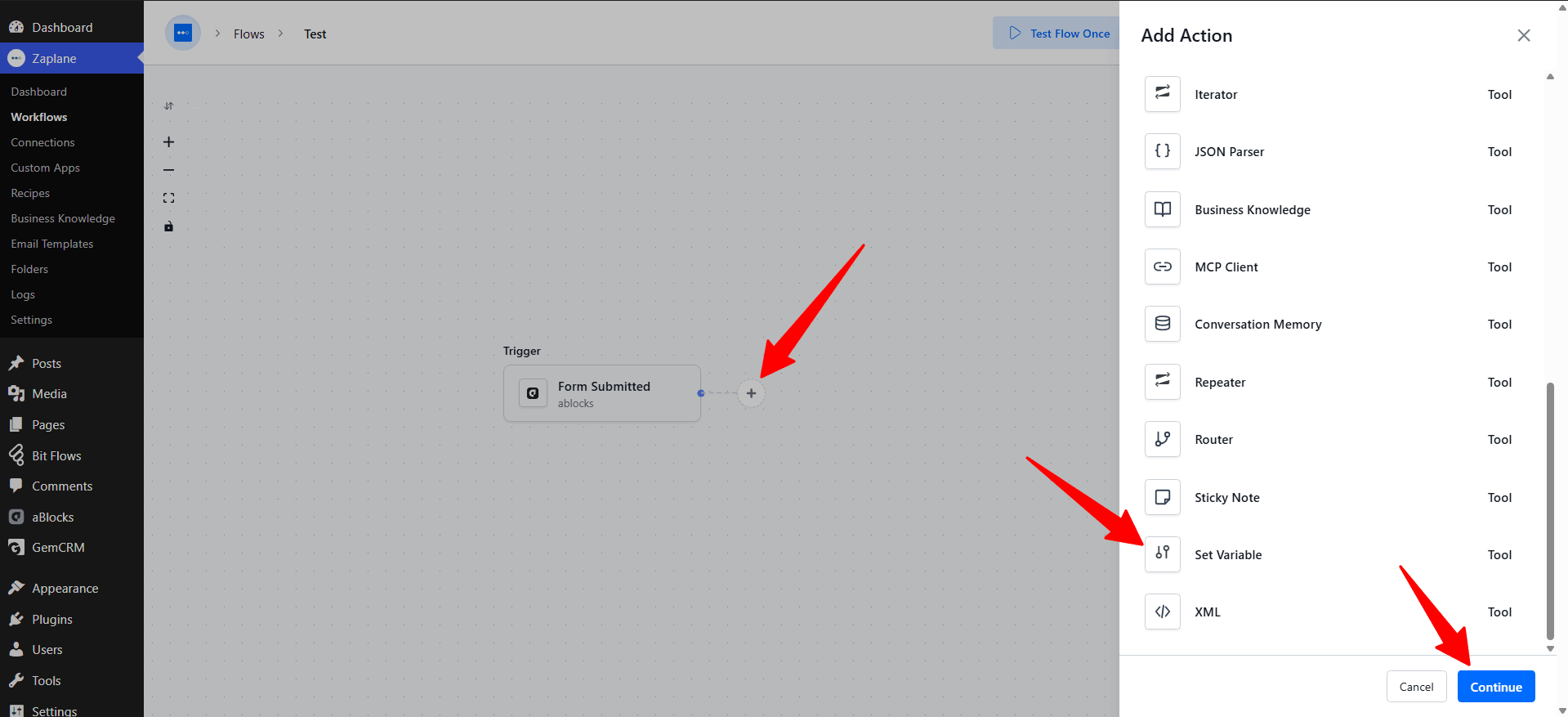 Add the Set Variable Tool Add the Set Variable Tool