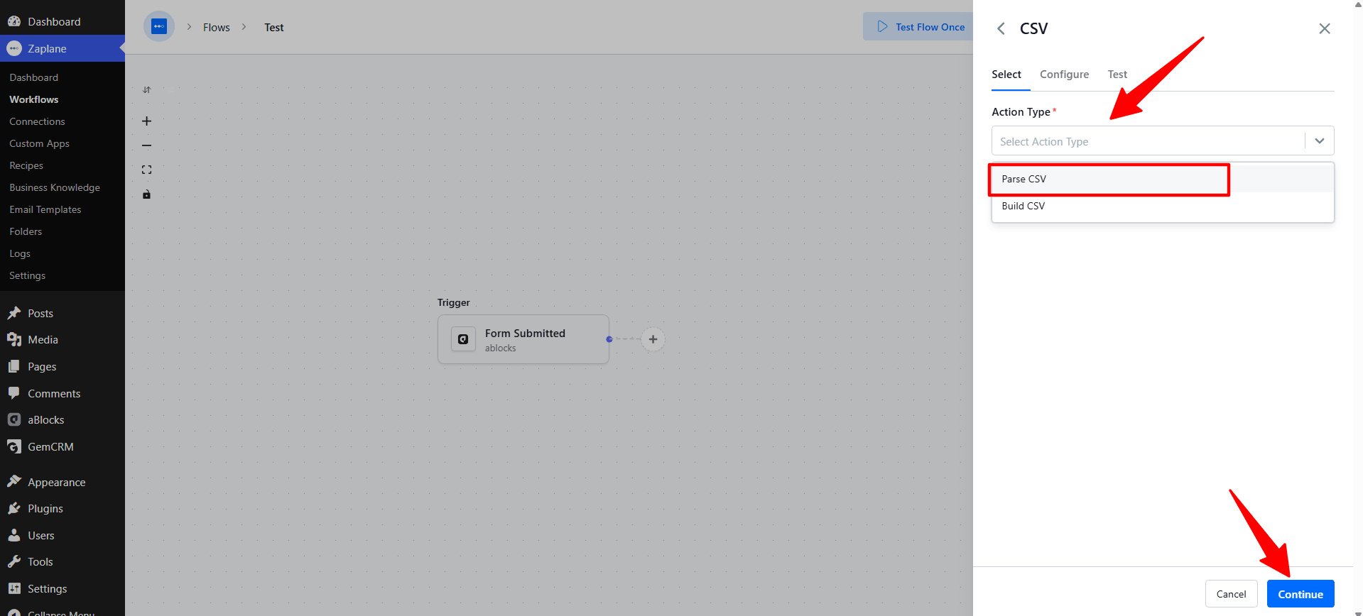 Select Parse CSV Select Parse CSV