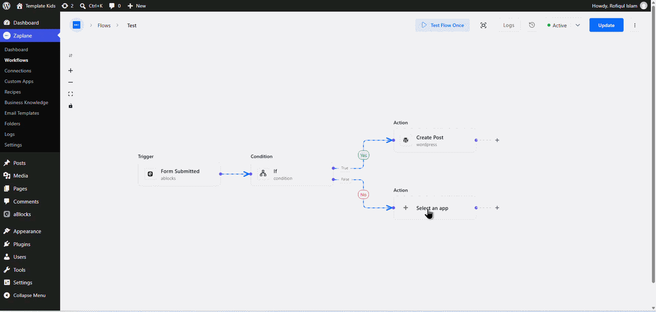 Add an Action to the "Yes" Branch Add an Action to the "Yes" Branch