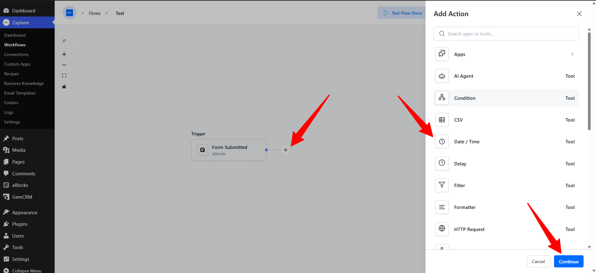 Add the Date/Time Tool