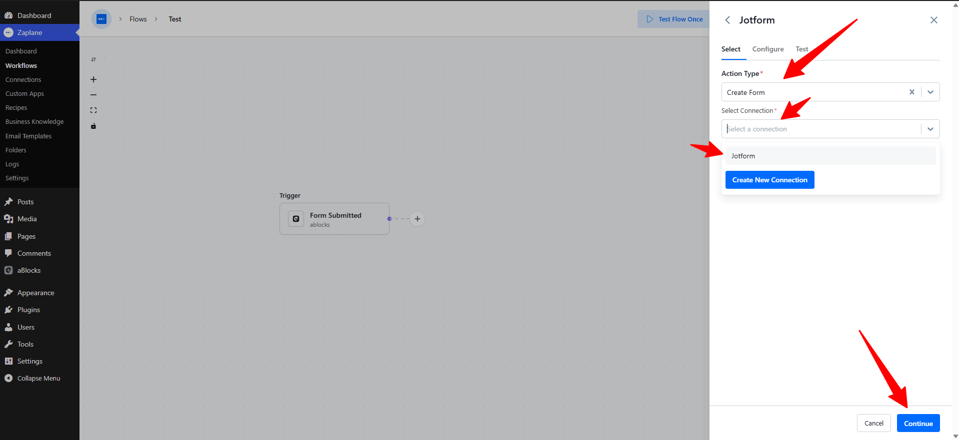 Select Connection. Click Continue. Select Connection. Click Continue.