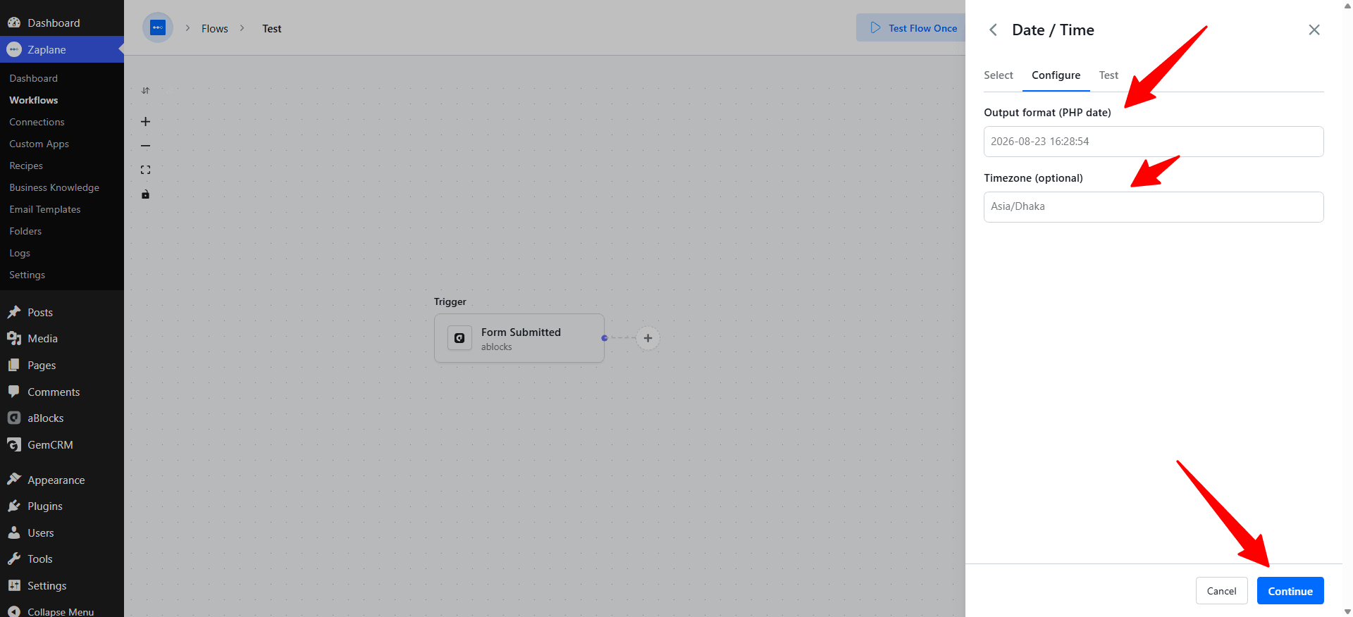 Configure the Action