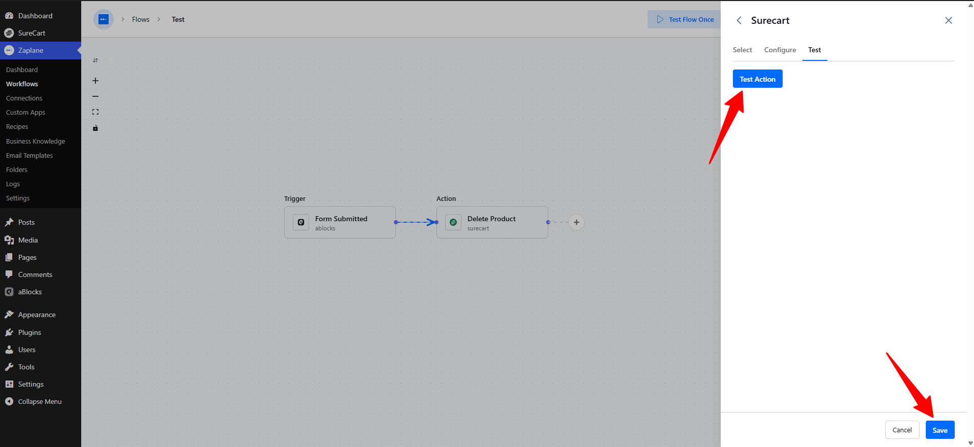 Once the test succeeds, click Save. Once the test succeeds, click Save.