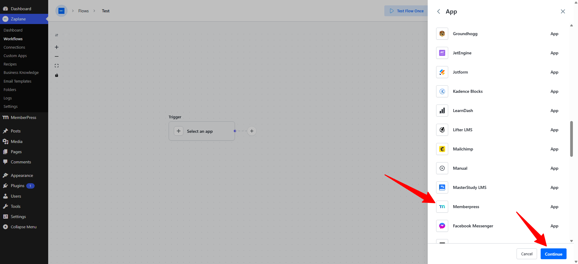 Memberpress, then click Continue. Memberpress, then click Continue.Â