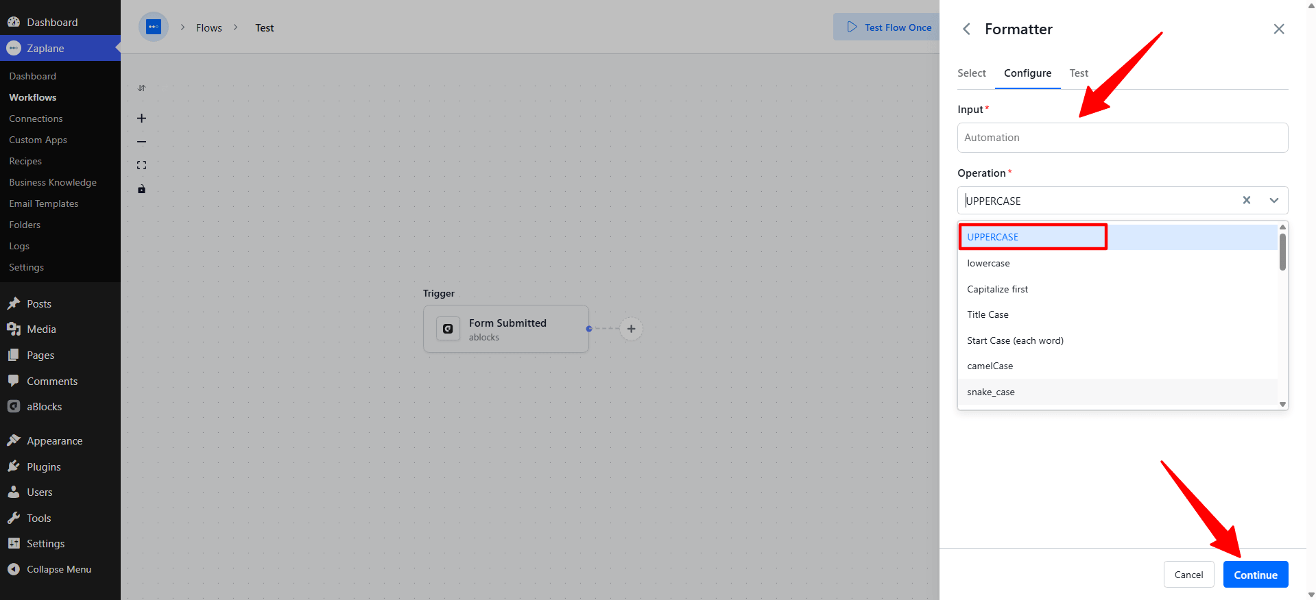 Configure the Action