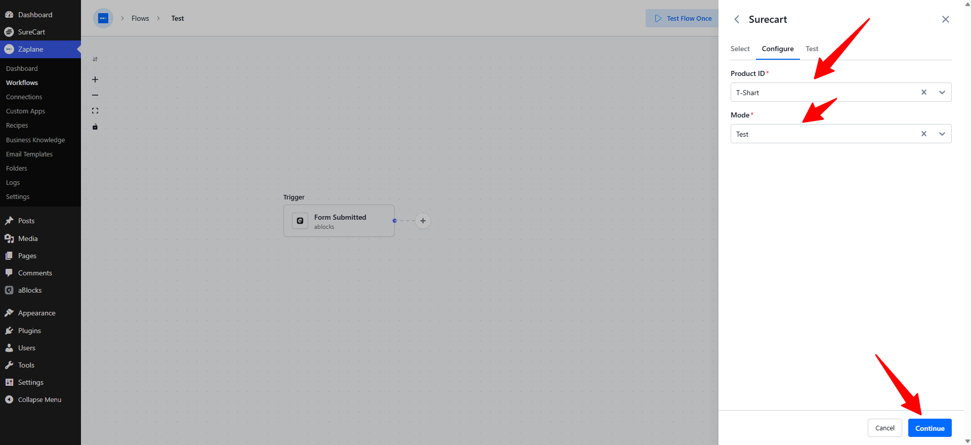 Click Continue when done. Click Continue when done.