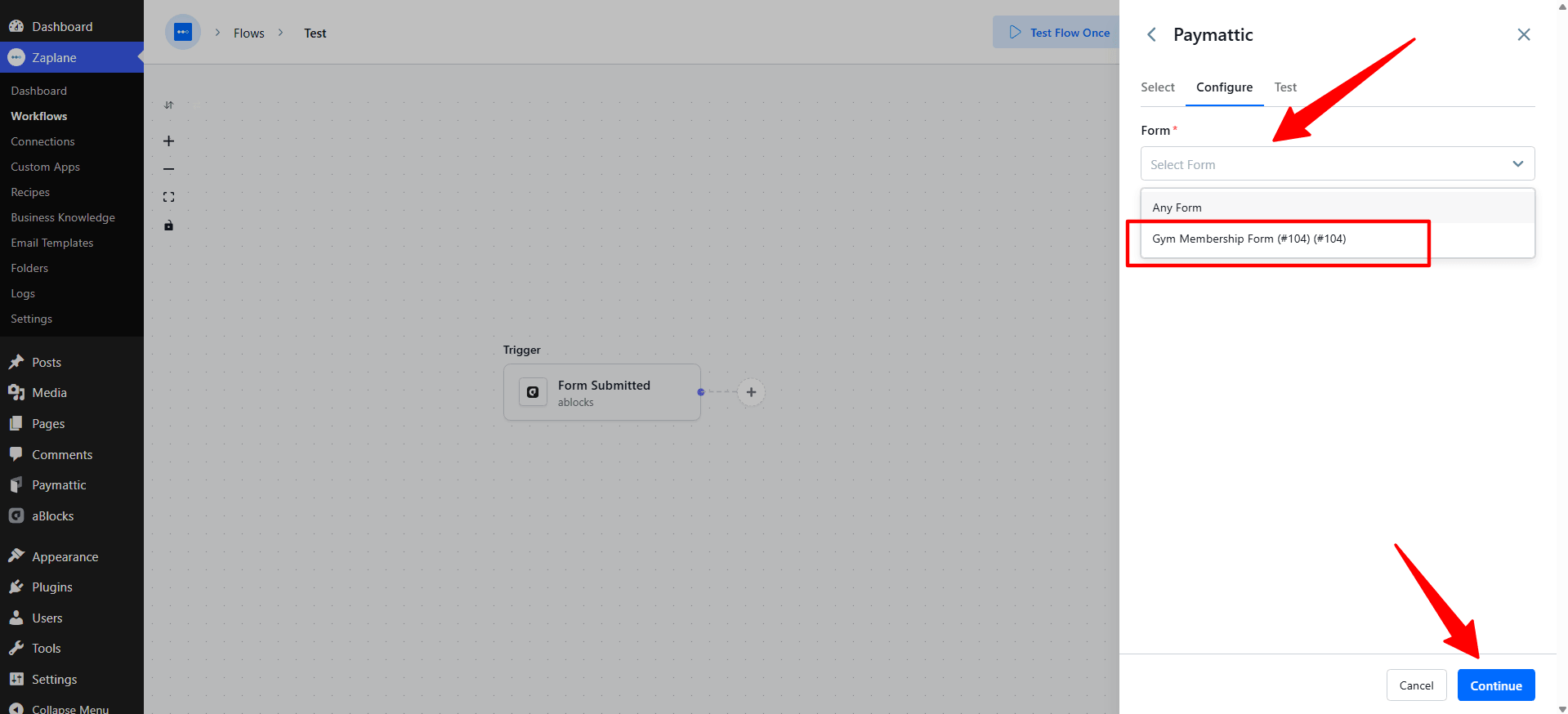 Configure the Action Configure the Action