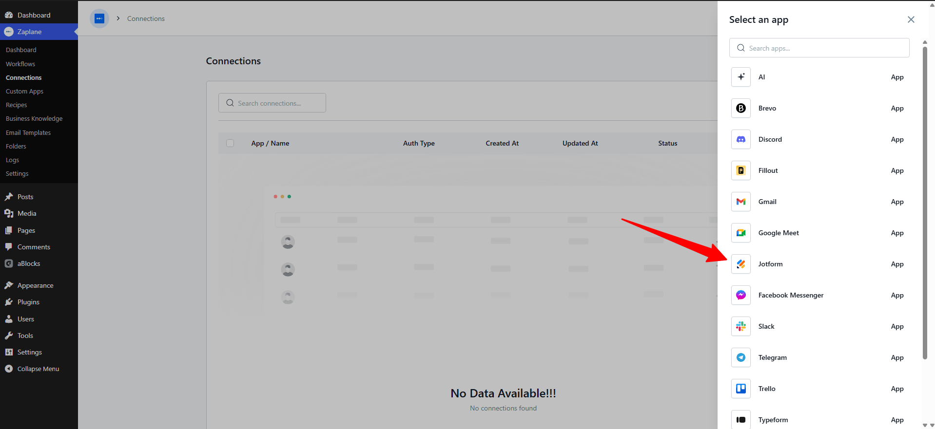 select Jotform. select Jotform.